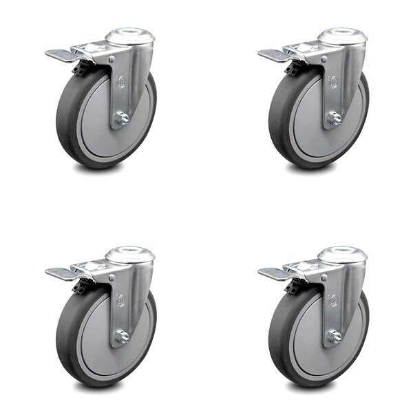 6 Inch Thermoplastic Rubber Swivel Bolt Hole Caster Set with Total Lock Brake
